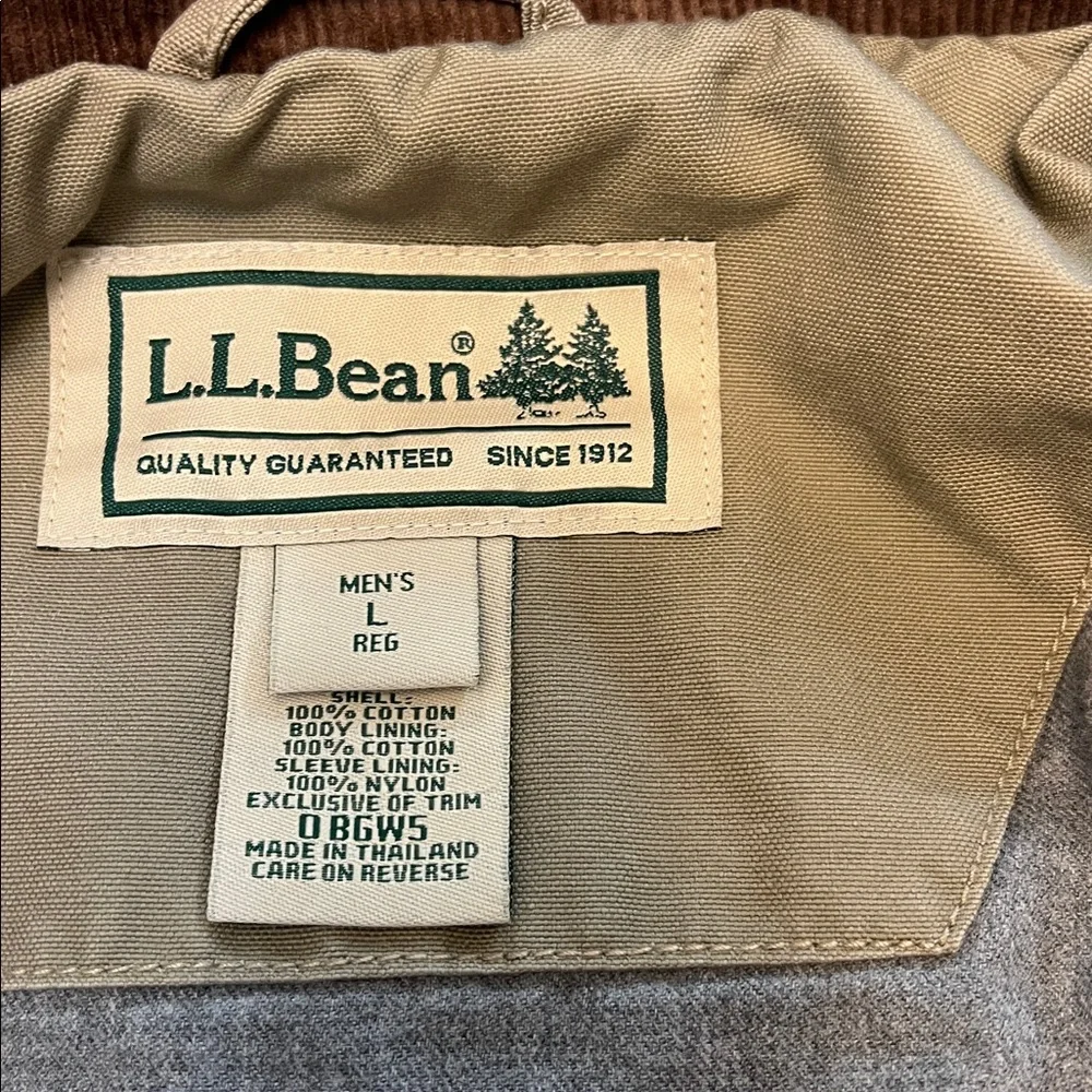 L.L.BEAN MENS COTTON TAN BARN COAT WITH CORDUROY COLLAR SIZE LARGE - Picture 5 of 12